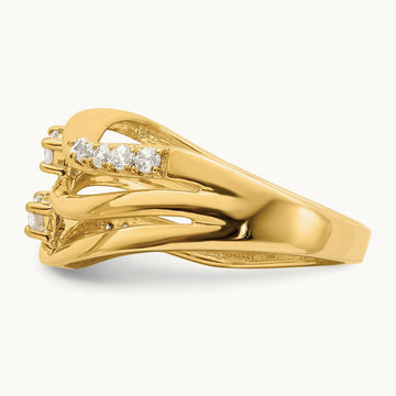 3-row Wavy Diamond Ring, 14K