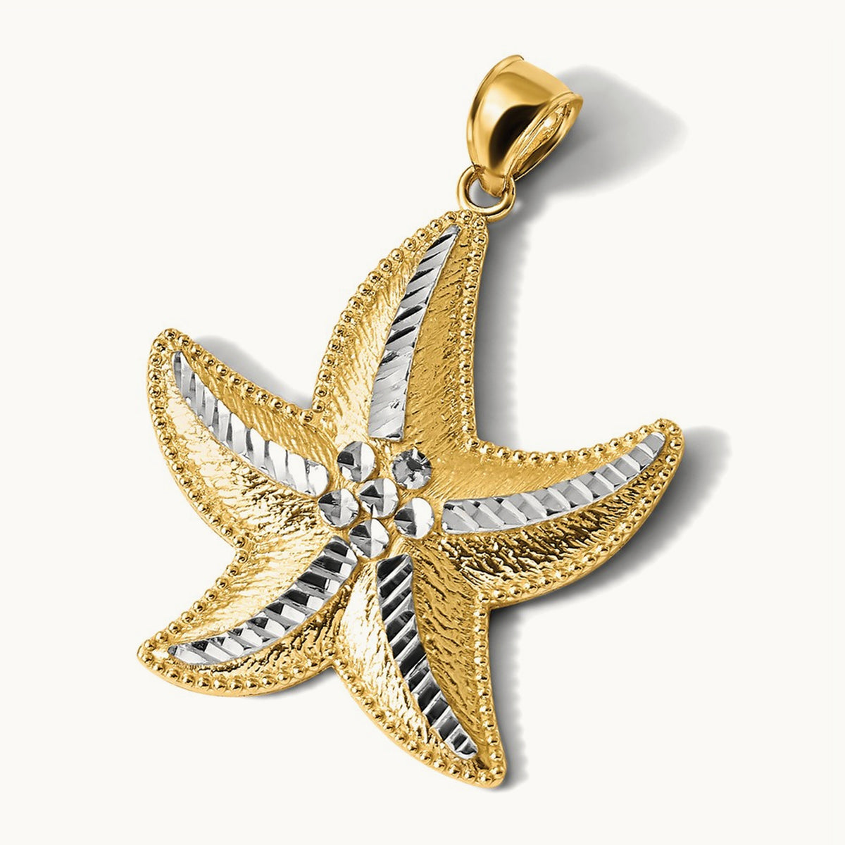 Diamond-Cut Textured Starfish Pendant, 14K with Rhodium