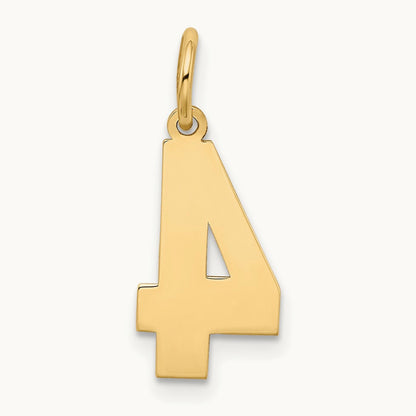 Medium Satin Number 4 Charm — 14K Yellow Gold