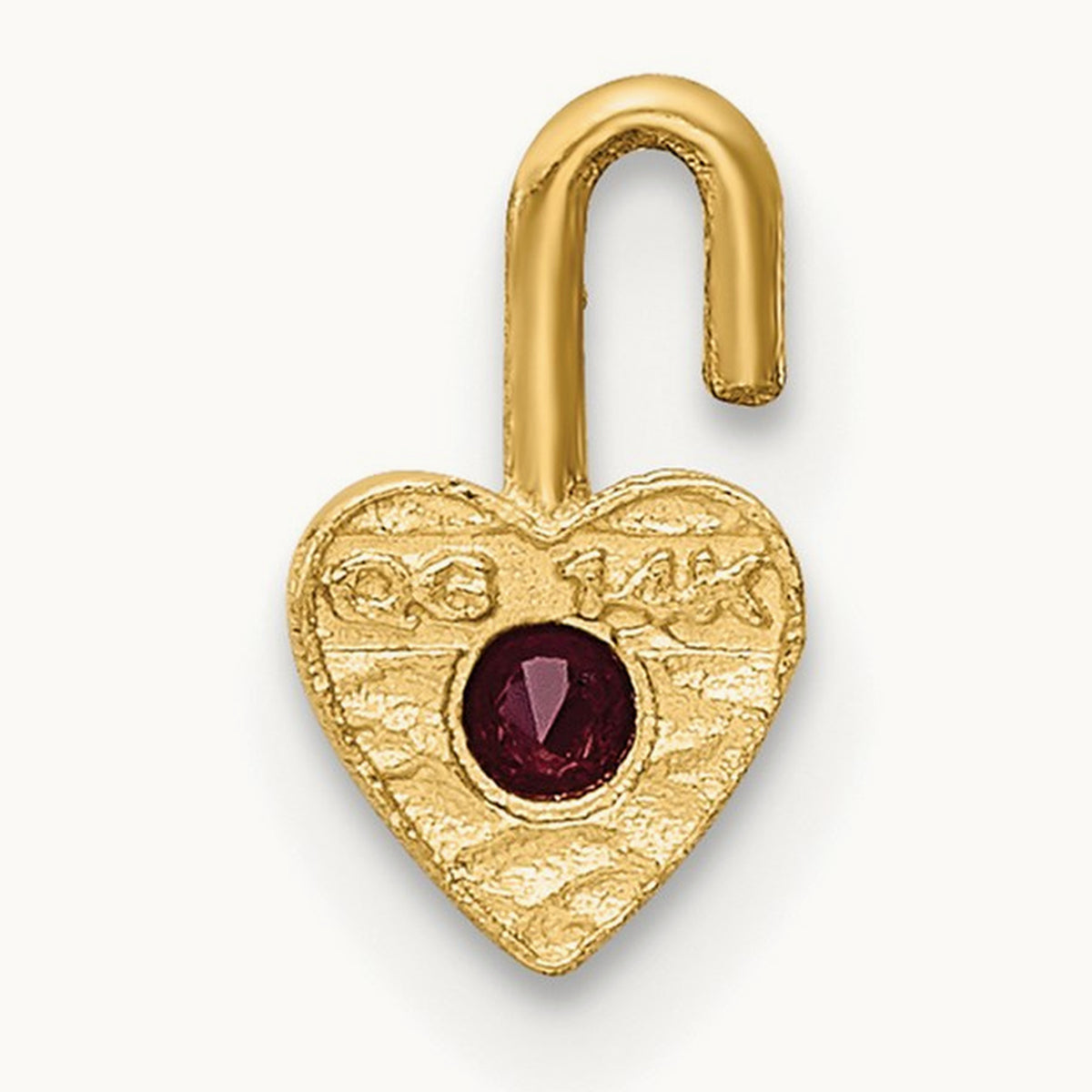 January Synthetic Birthstone Heart Charm — 14K Yellow Gold