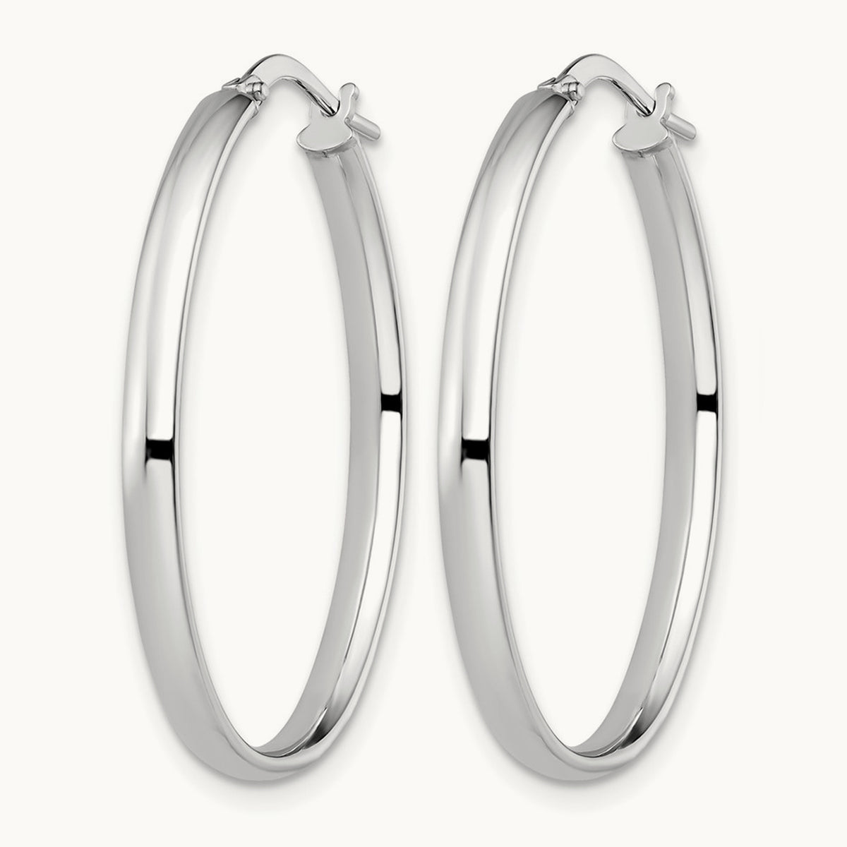 Polished Oval Hoop Earrings, 10K White Gold — Leslie's