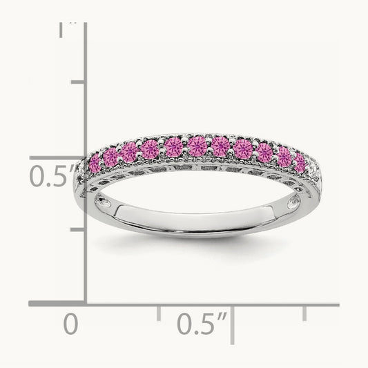 Created Pink Sapphire and Diamond Band, 14K White Gold
