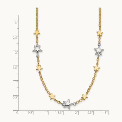 Stars w/1in ext. Necklace, 14K Two-tone