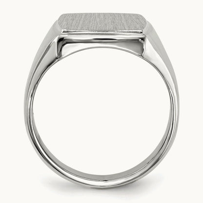 13.0x15. Closed Back Mens Signet Ring, 0mm, 14K White Gold