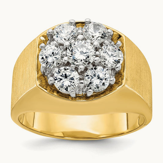 14ktt IBGoodman Men's Polished & Satin Round Diamond Cluster Ring