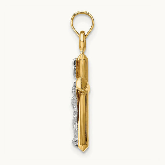 Hollow Crucifix Pendant, 14K Two-tone