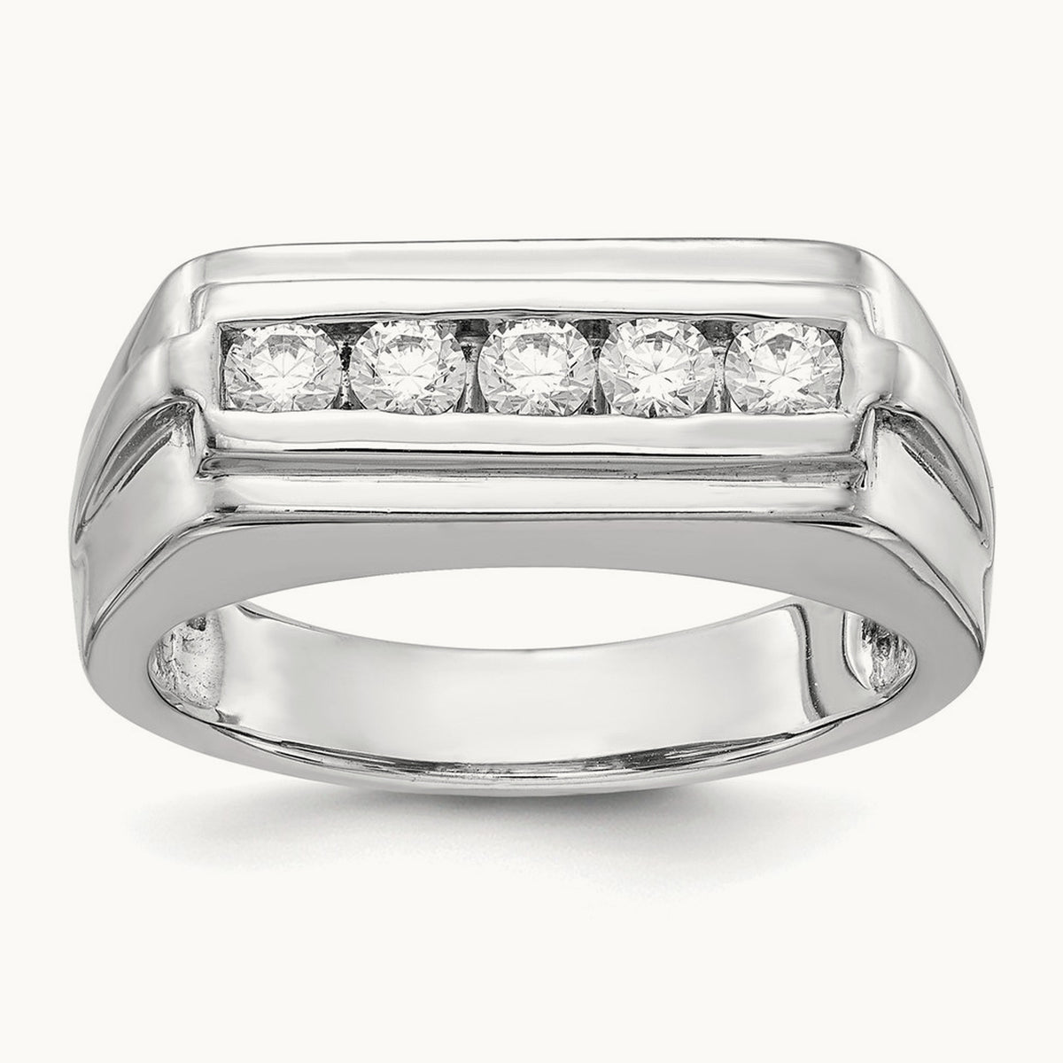 Diamond 5-stone Mens Ring, 14K White Gold