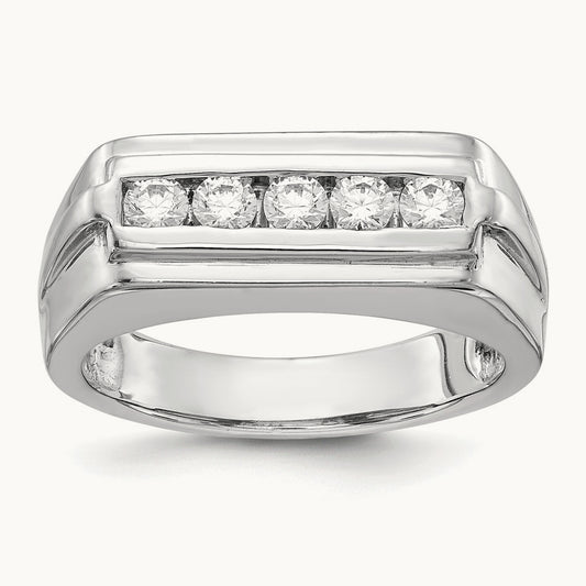 Diamond 5-stone Mens Ring, 14K White Gold