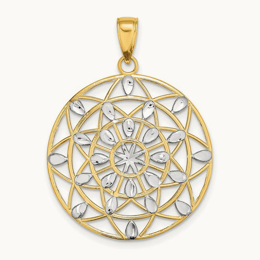 w/White Rhodium Cut-Out Diamond-cut Charm, 14K