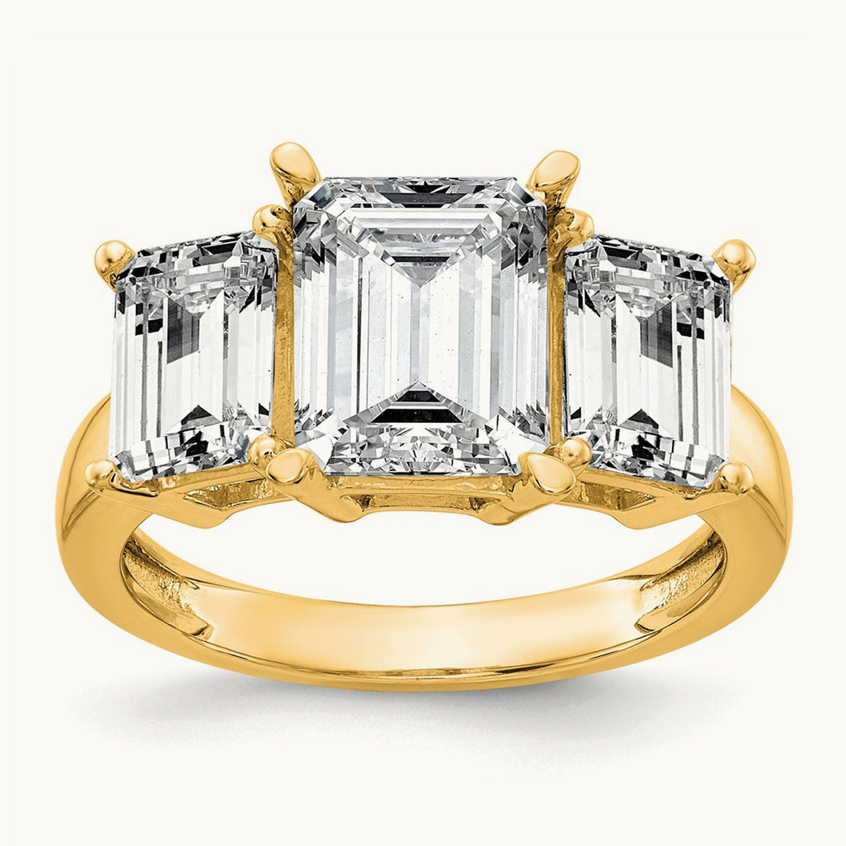 Emerald 3 Stone Engagement Ring, 1.50-4.25 ct tw Lab-Grown Diamond — 4 1/5 ct, 14K Yellow Gold