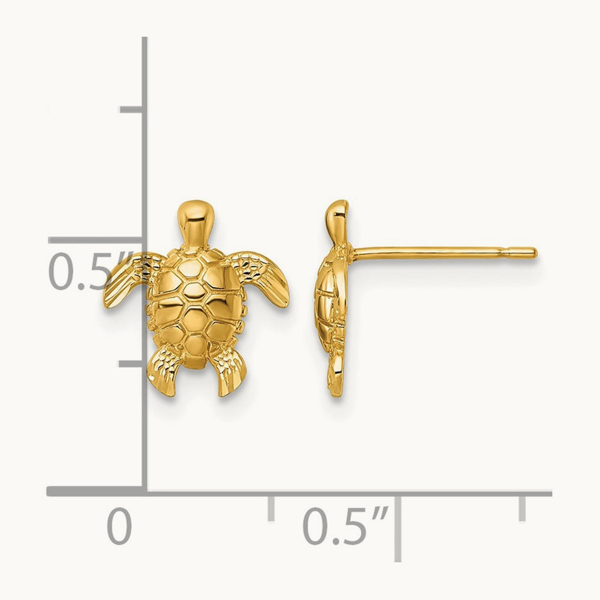 Polished and Diamond-cut Turtle Post Earrings, 14K