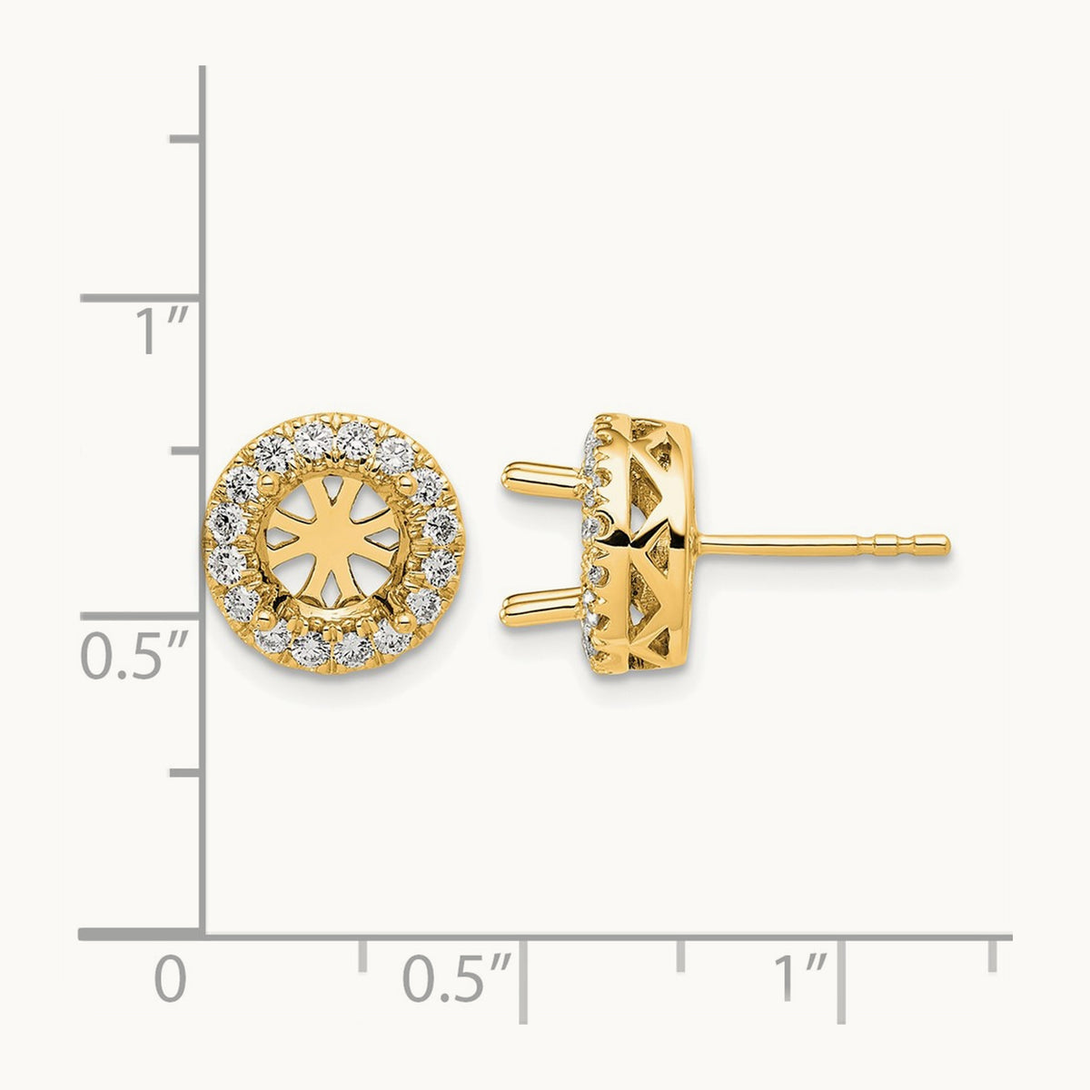 Semi-Mount Round Halo Post Earrings, 0.50 ct tw Lab-Grown Diamond — 14K Yellow Gold