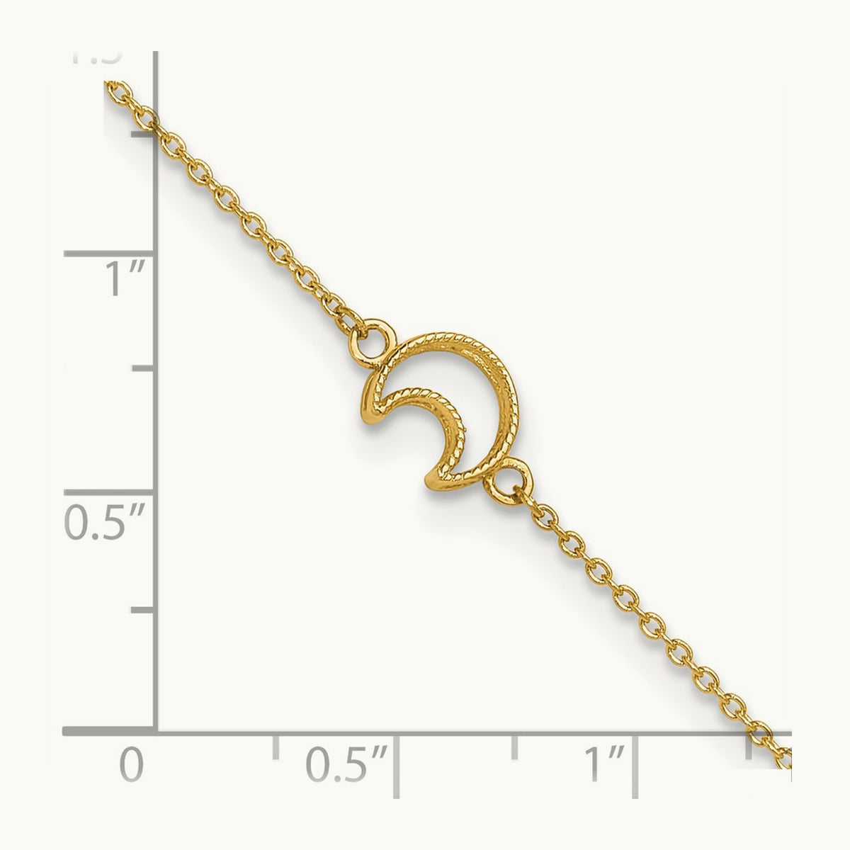 Textured and Polished Moon 9in Plus 1in ext. Anklet, 14K Gold