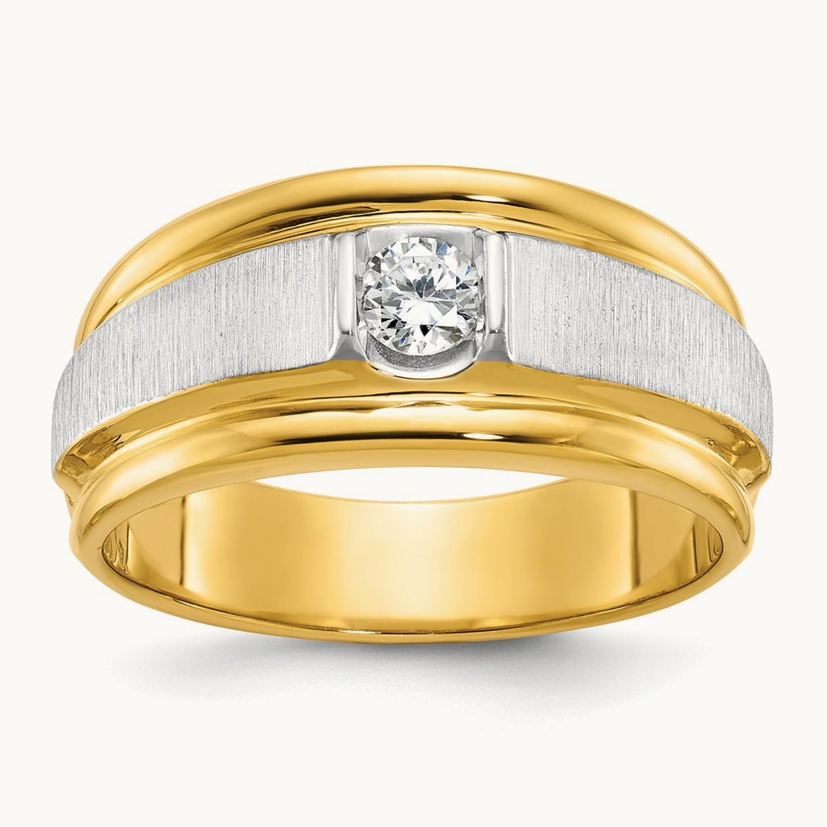 IBGoodman Men's Polished and Satin Diamond Complete Ring, 14K Two-tone
