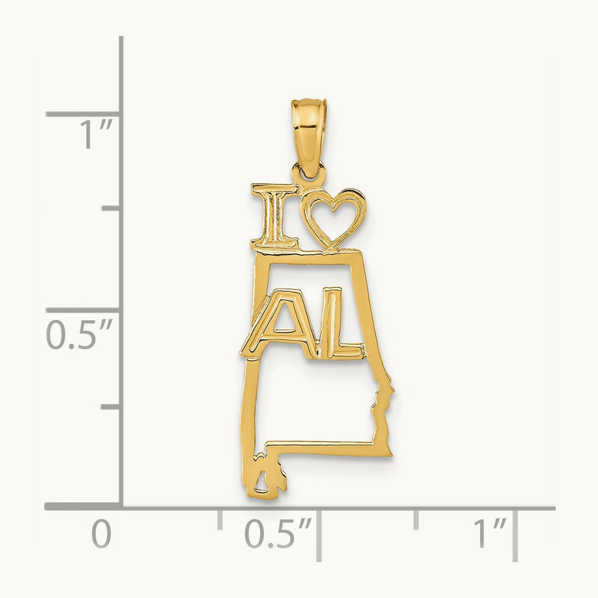 Solid Alabama State Pendant — 14K Yellow Gold