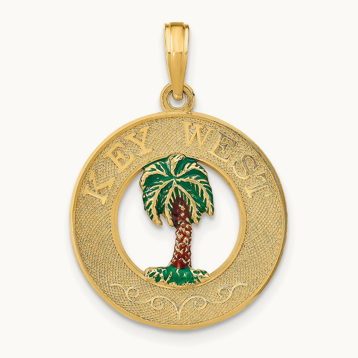 KEY WEST Enameled Palm Tree Circle Charm, 14K