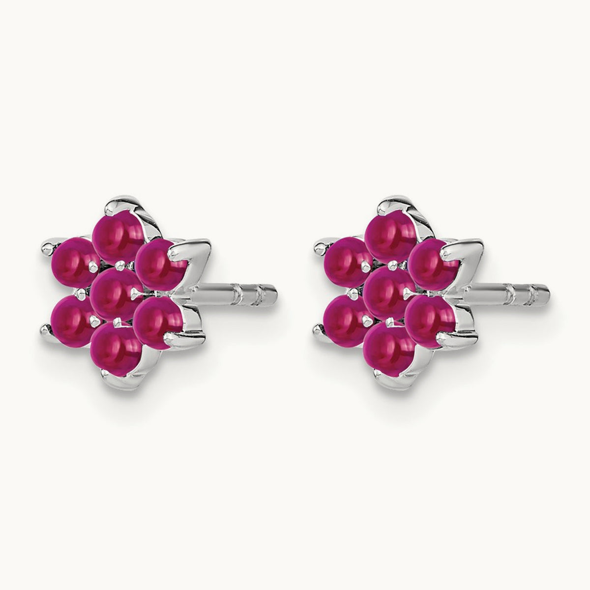 Ruby Floral Post Earrings, 14K White Gold