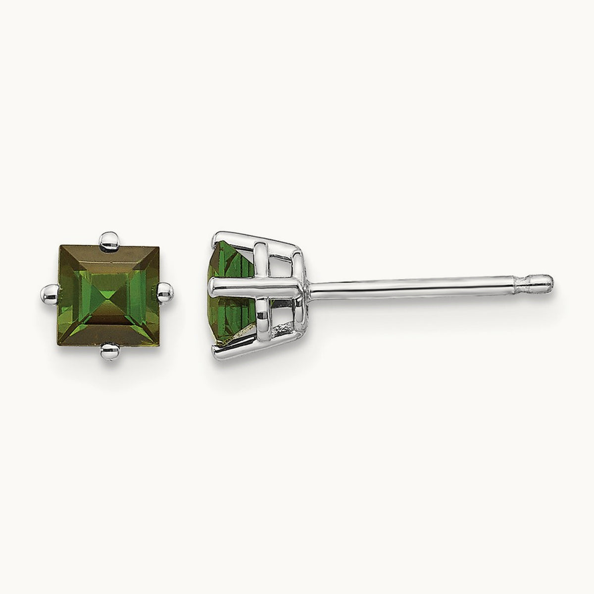Green Tourmaline Earrings, 14K White Gold