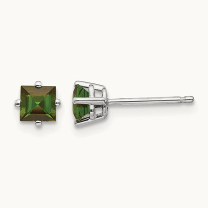 Green Tourmaline Earrings, 14K White Gold