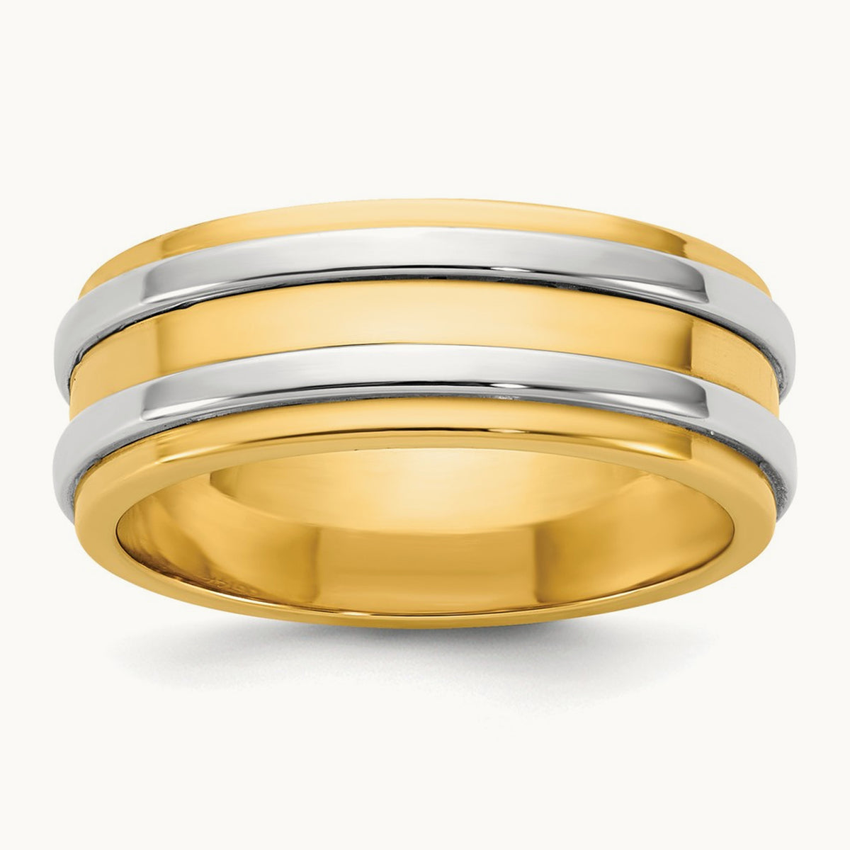 Y/W Double Banded Wedding Band, 7mm, 14K Two-tone
