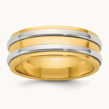 Y/W Double Banded Wedding Band, 7mm, 14K Two-tone