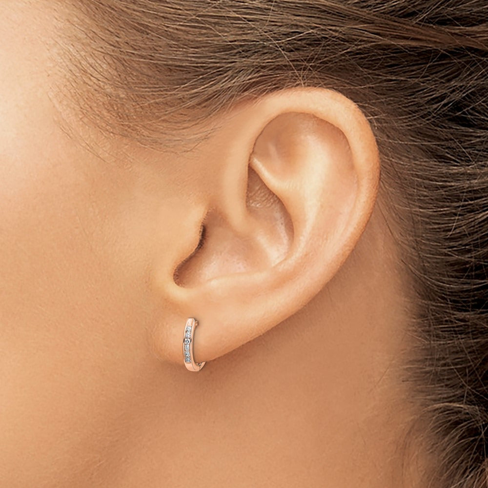 Polished Diamond Hinged Hoop Earrings — 14K Rose Gold