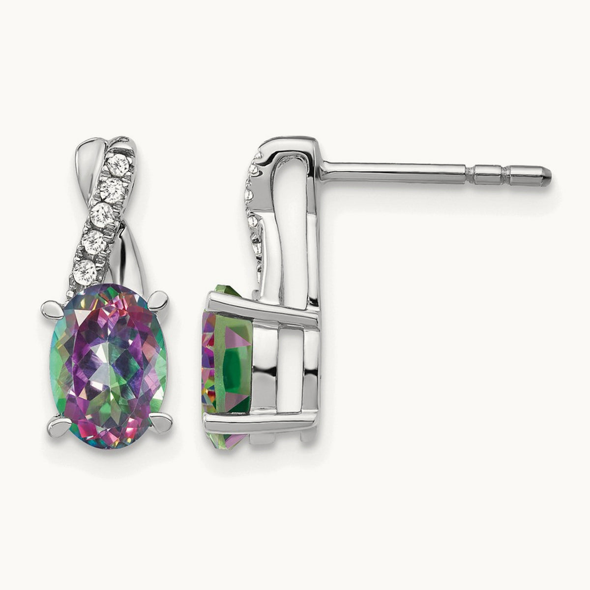 Mystic Fire Topaz and Diamond Earrings, 14K White Gold