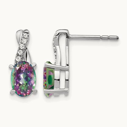Mystic Fire Topaz and Diamond Earrings, 14K White Gold