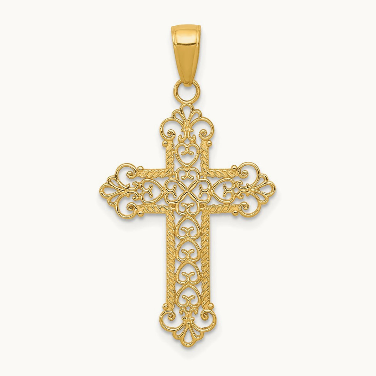 Fleur De Lis Cross Charm, 14K