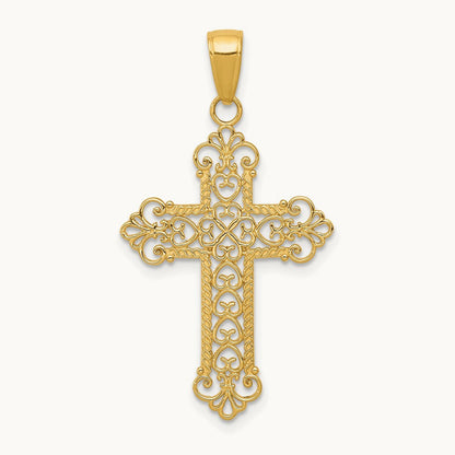 Fleur De Lis Cross Charm, 14K