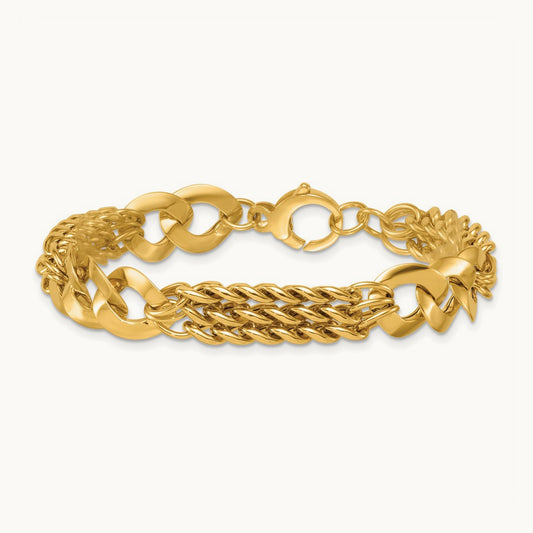 Polished Triple Strand Fancy Curb Link Bracelet, 14K