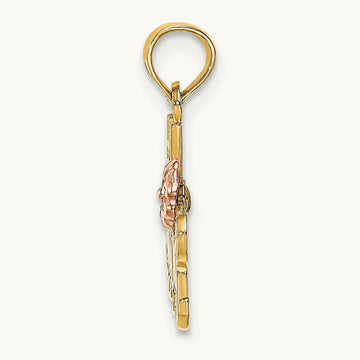 #1 MOM Script w/ Flower Charm, 14K Two-tone