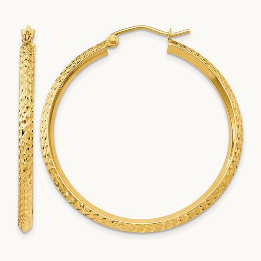 Knife Edge Diamond-cut Hollow Hoop Earrings — 14K Yellow Gold, 35mm