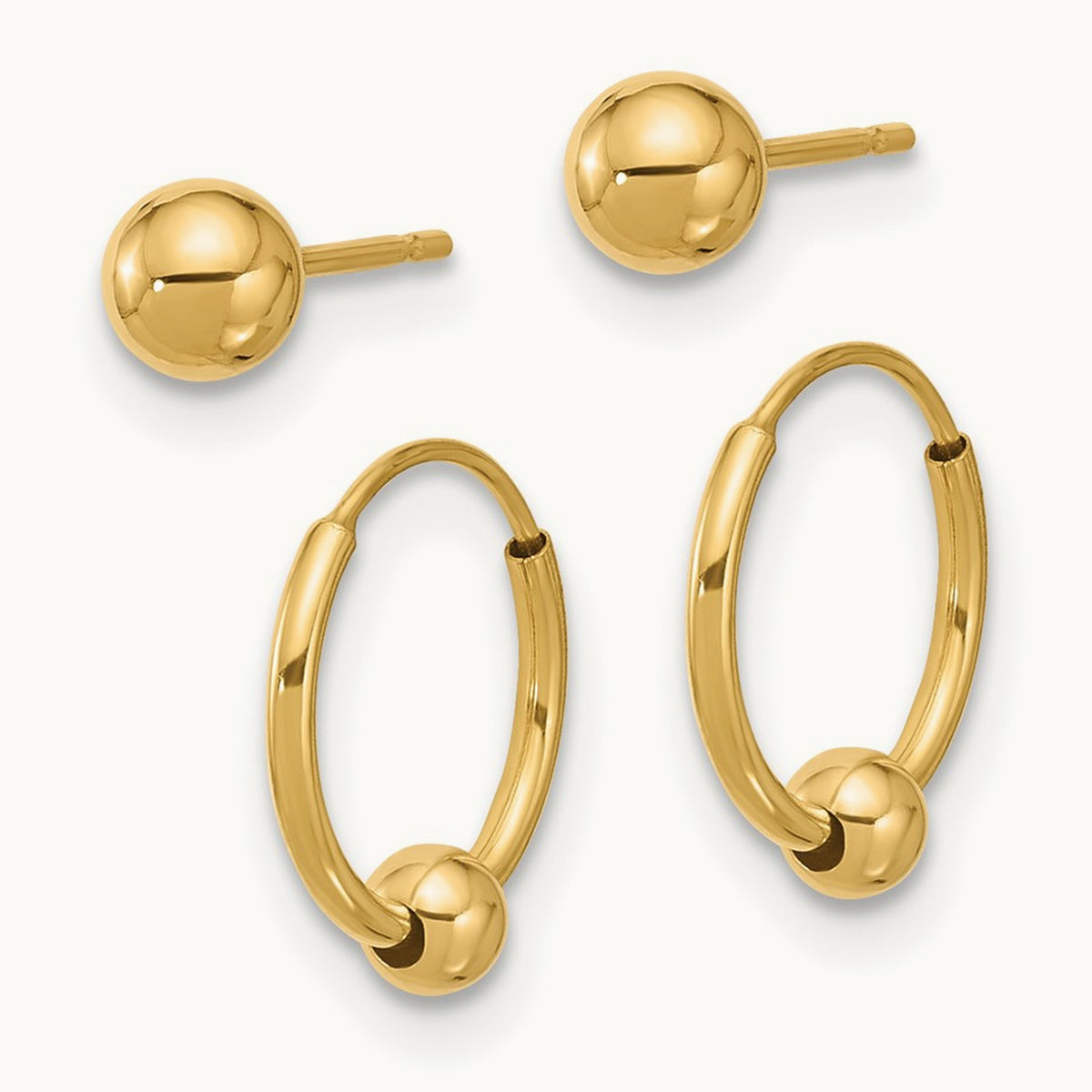 Polished Ball and Hoop Earring Set, 14K