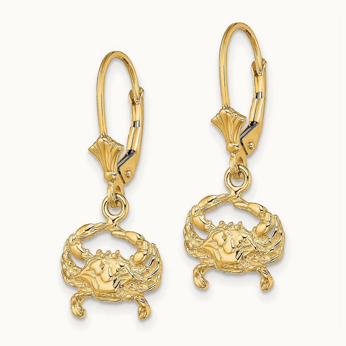 Blue Crab Leverback Earrings — 14K Yellow Gold