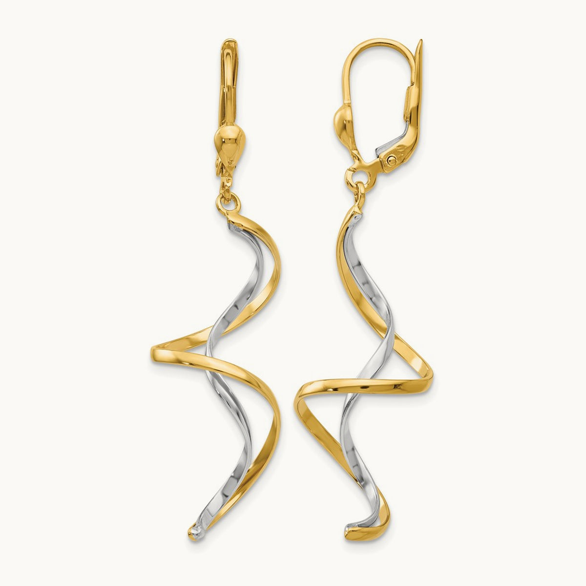 Spiral Dangle Earrings, 14K Two-tone