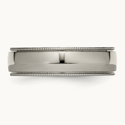 Polished Grooved and Beaded Edge Band, 6mm, Titanium