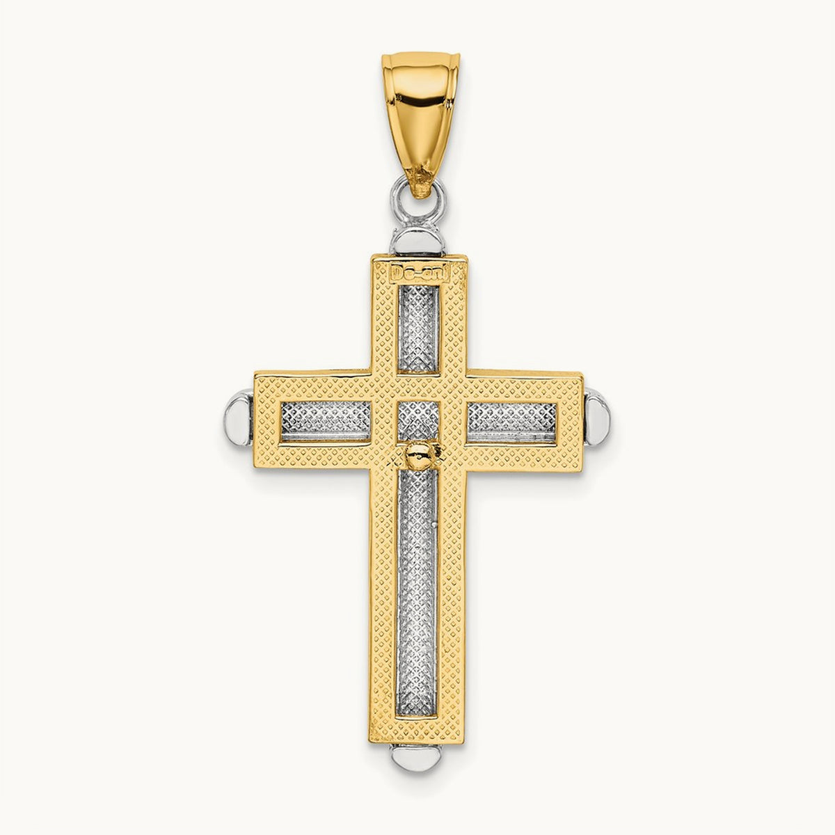Beveled Cross Charm — 14K Two-Tone Gold, 38mm