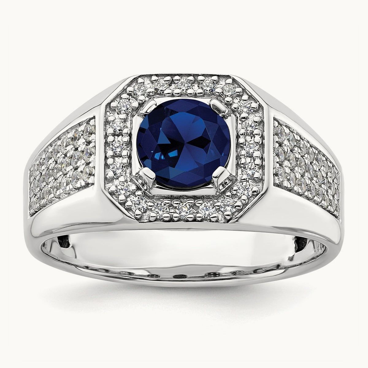 Created Blue Sapphire Men's Ring, 0.50 ct tw Lab-Grown Diamond