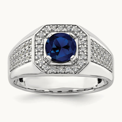 Created Blue Sapphire Men's Ring, 0.50 ct tw Lab-Grown Diamond