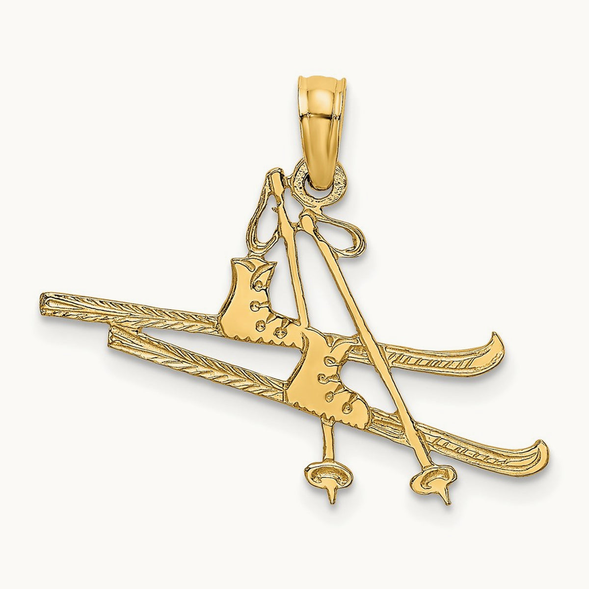 Polished Snow Skis, Boot & Pole Charm, 14K