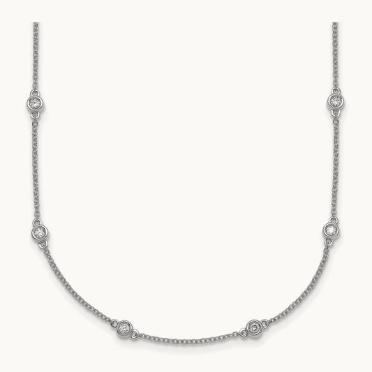 Diamond Station Cable Necklace, 14K White Gold