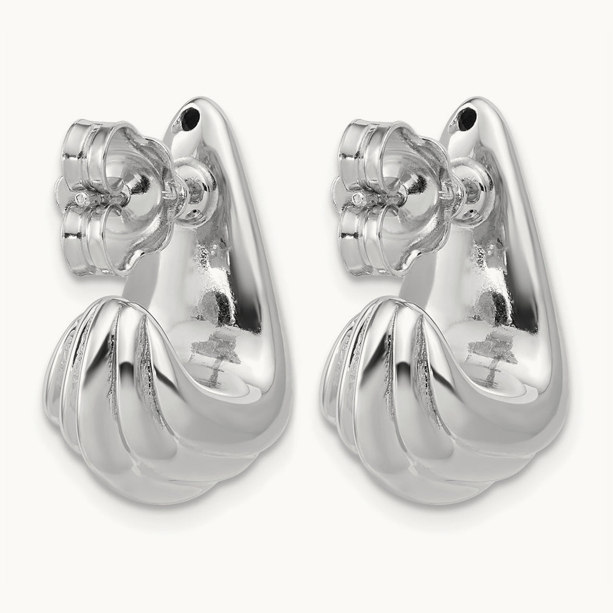 RH-plated Polished Grooved Post J-Hoop Earrings, Sterling Silver — Leslie's