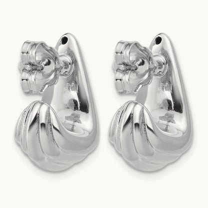 RH-plated Polished Grooved Post J-Hoop Earrings, Sterling Silver — Leslie's