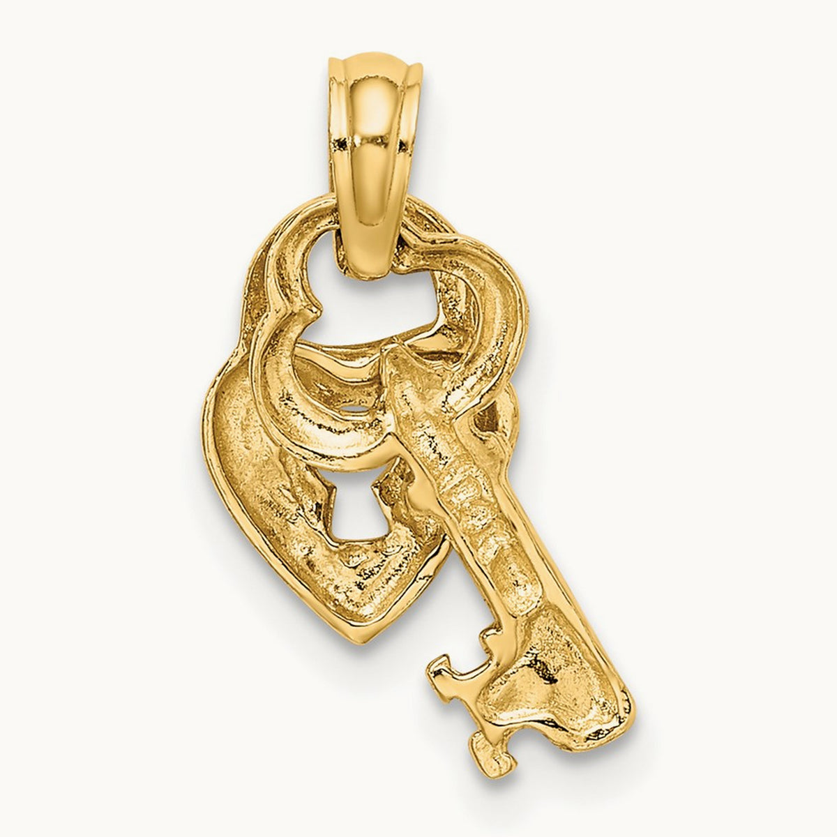Moveable Dangling Heart and Key Charm, 14K
