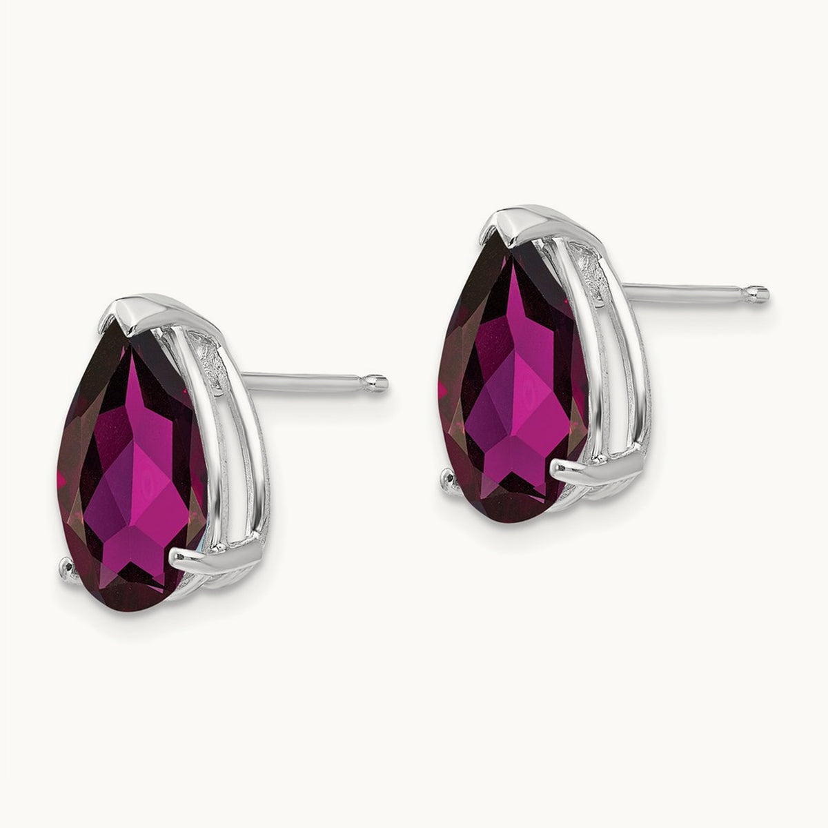 12x8mm Pear Rhodolite Garnet Earrings, 14K White Gold