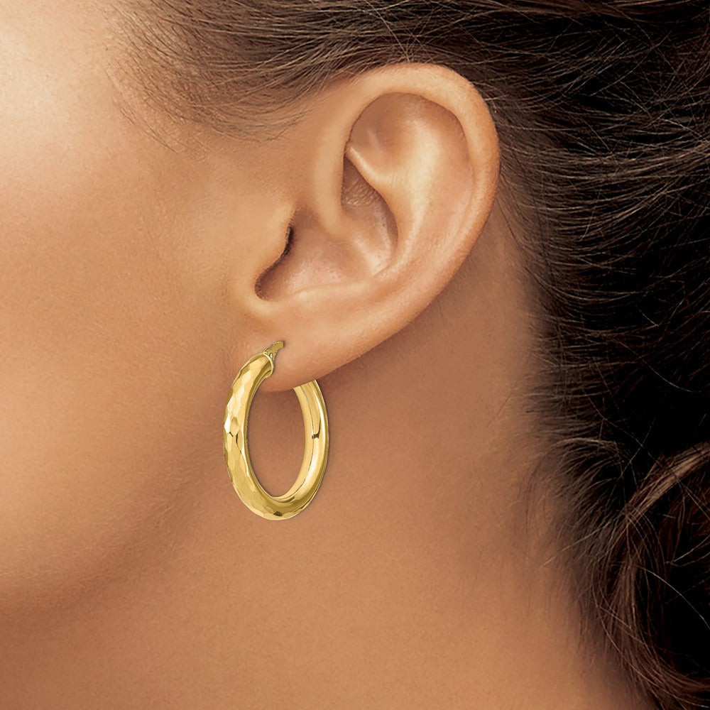 Polished Diamond-cut Hoop Earrings — 14K Yellow Gold, 26mm