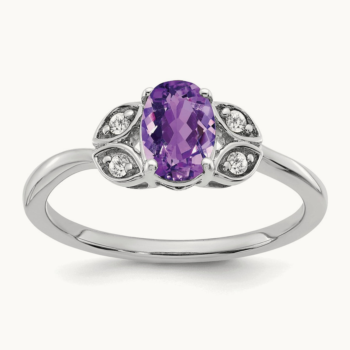 Amethyst and Diamond Ring — 14K White Gold, 7