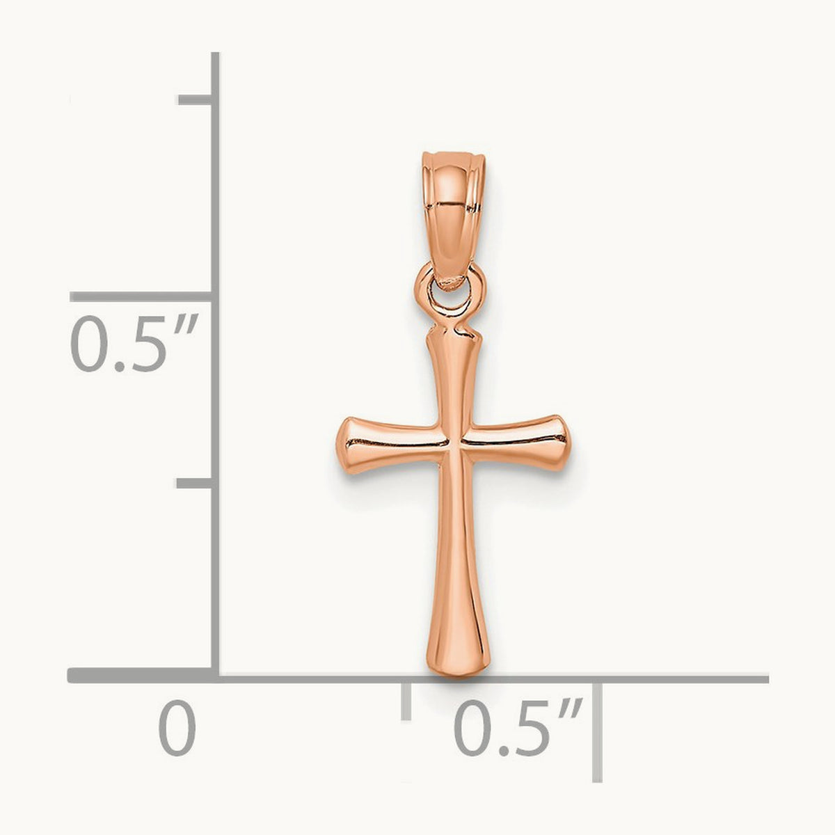 Polished Beveled Cross w/ Round Tips Charm — 14K Rose Gold, 17.8mm