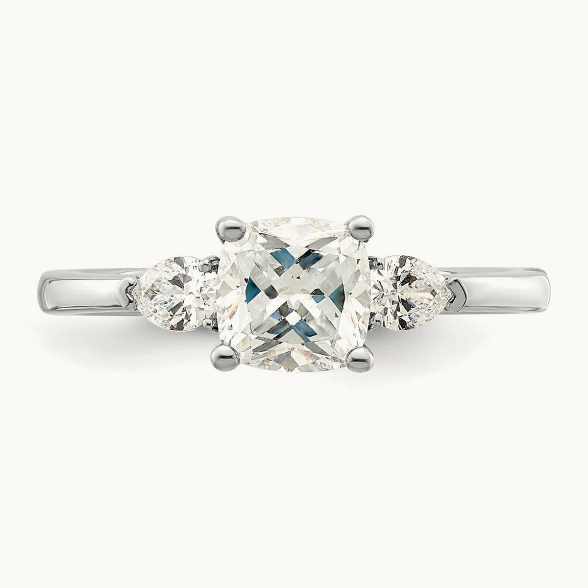 3 Stone Pear/Cushion Semi-Mount Dia Ring, 14K White Gold